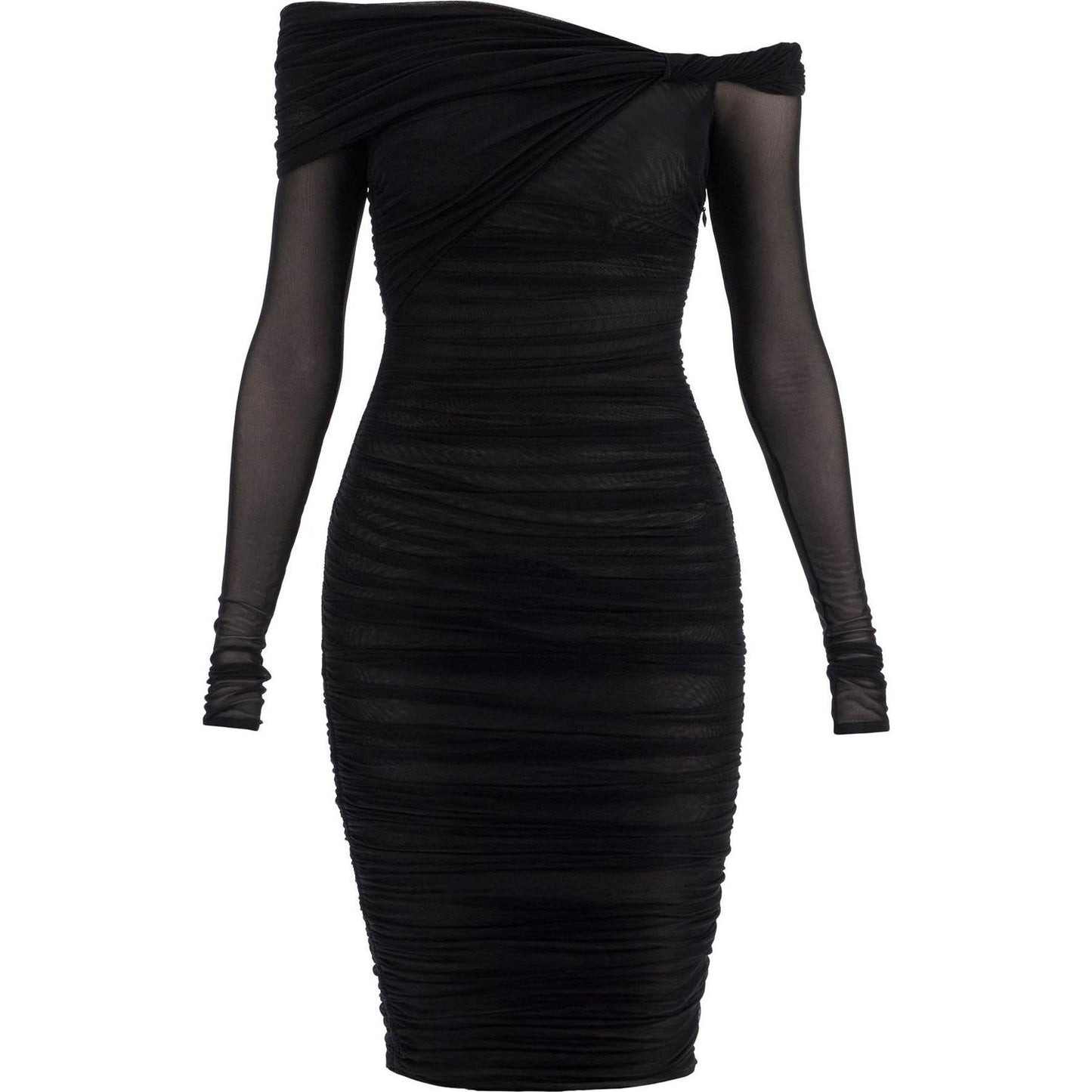 Mugler black off-shoulder fitted dress