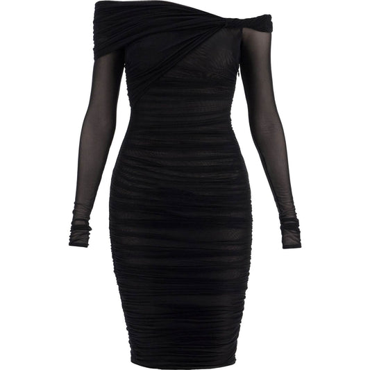 Mugler black off-shoulder fitted dress