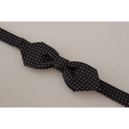 Dolce & Gabbana Black White Polka Dot Adjustable Neck Papillon Bow Tie