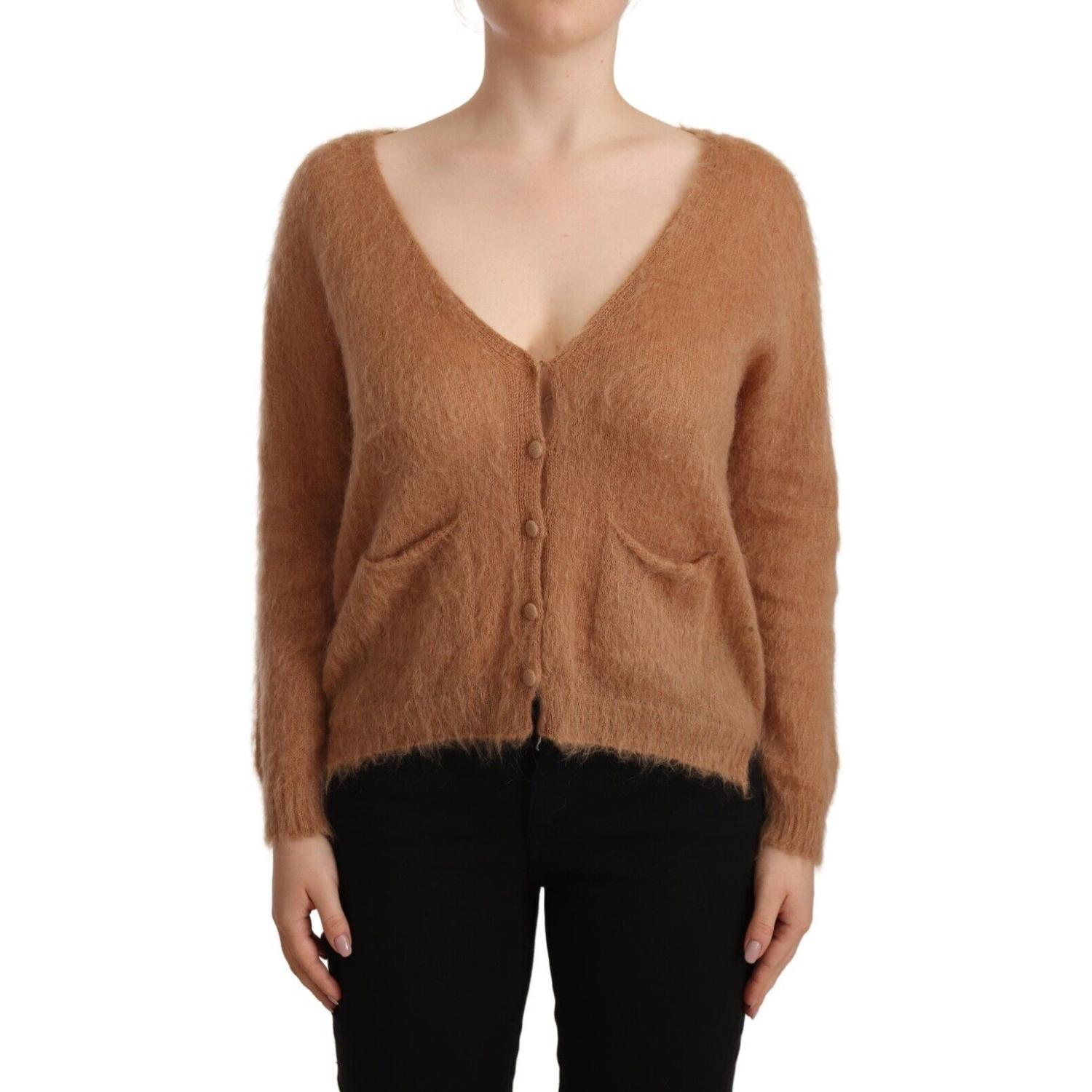 PINK MEMORIES Brown Cardigan V-Neck Long Sleeve Sweater