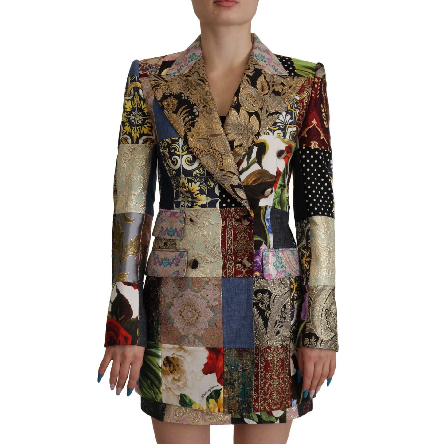 Dolce & Gabbana Multicolor Double-Breasted Patchwork Jacquard Blazer Jacket Dolce & Gabbana
