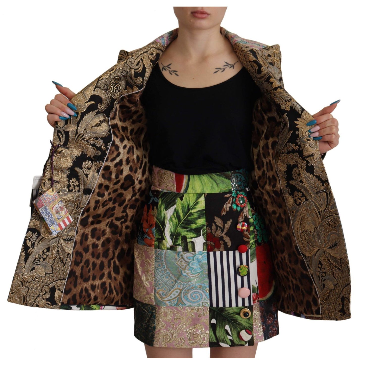 Dolce & Gabbana Multicolor Double-Breasted Patchwork Jacquard Blazer Jacket Dolce & Gabbana