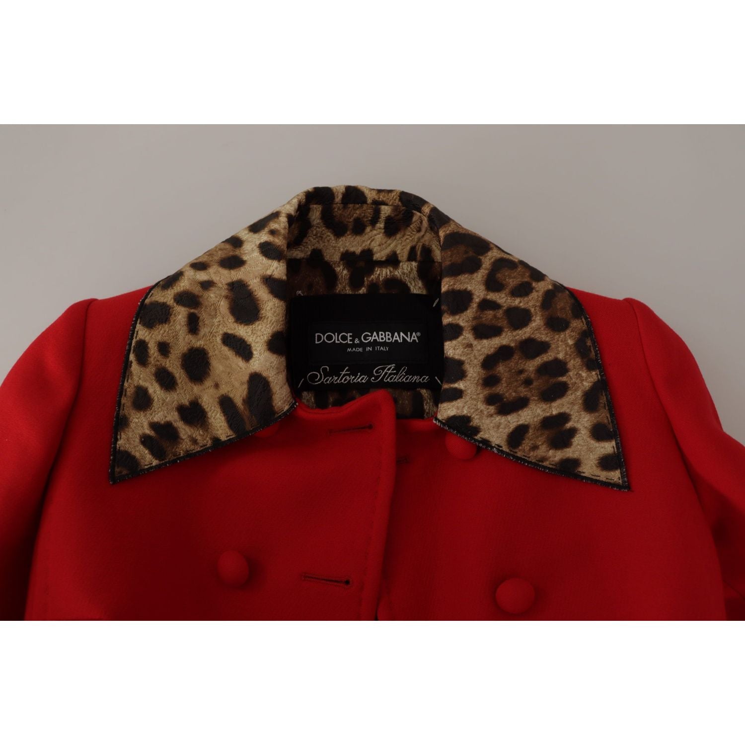Dolce & Gabbana Red Leopard Wool Trenchcoat Jacket