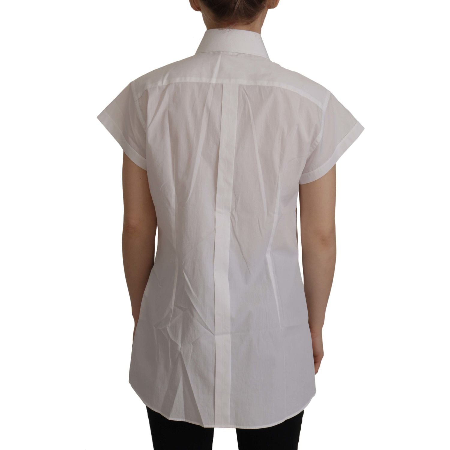 Dolce & Gabbana White Sleeveless Tuxedo Formal Blouse Top