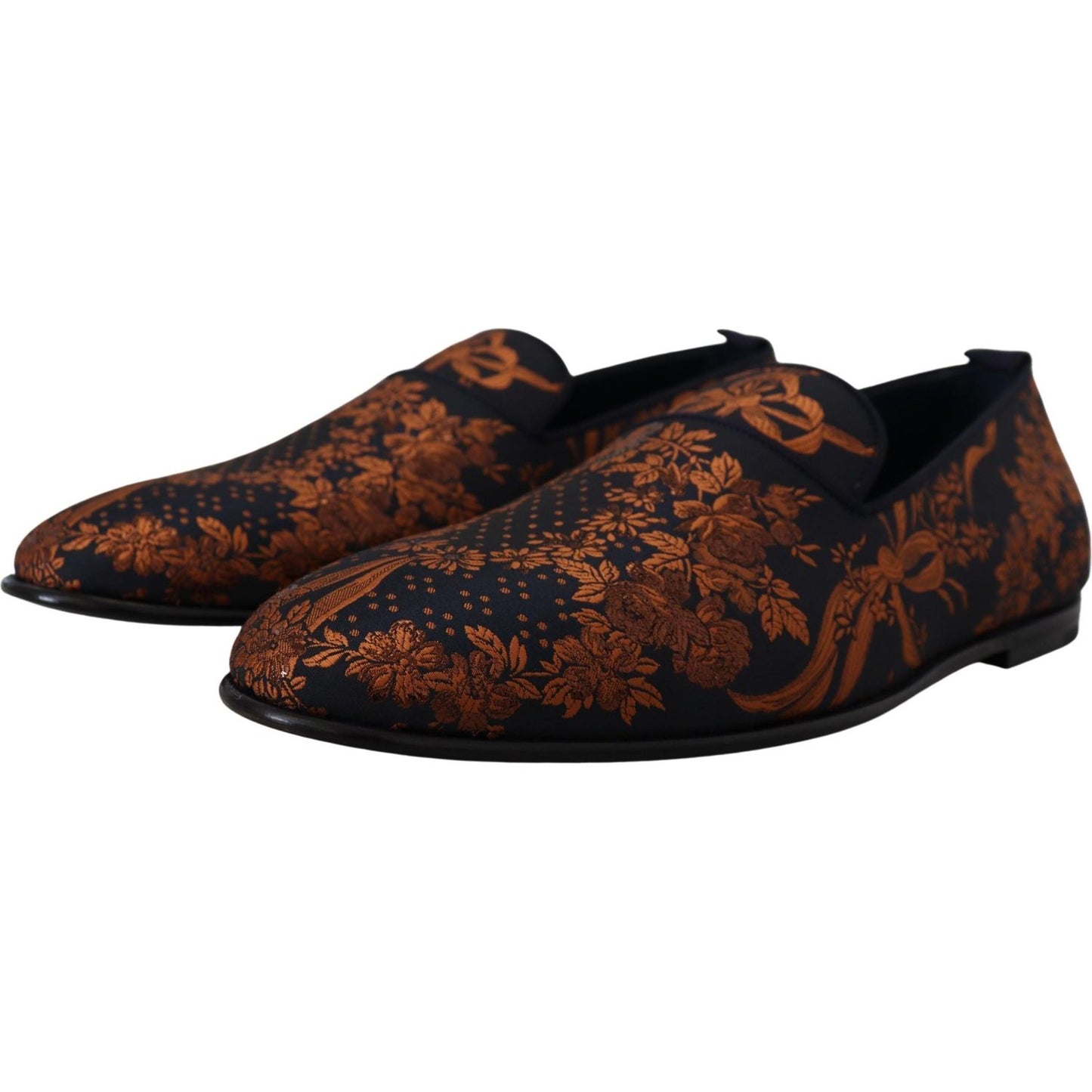 Dolce & Gabbana Blue Rust Floral Slippers Loafers Shoes