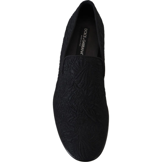 Dolce & Gabbana Elegant Jacquard Black Loafers Slide On Flats Dolce & Gabbana