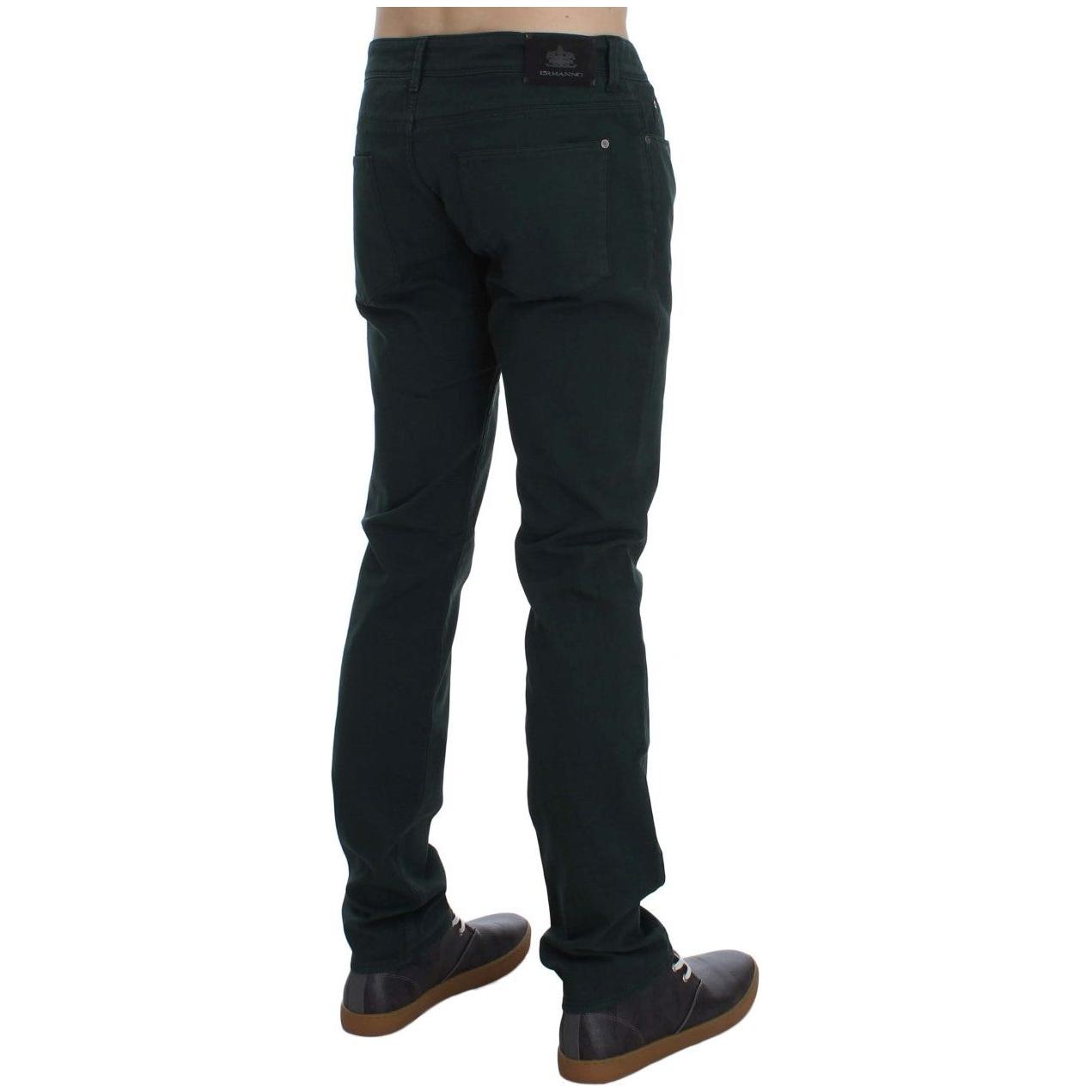 Ermanno Scervino Green Cotton Denim Stretch Straight Fit Jeans