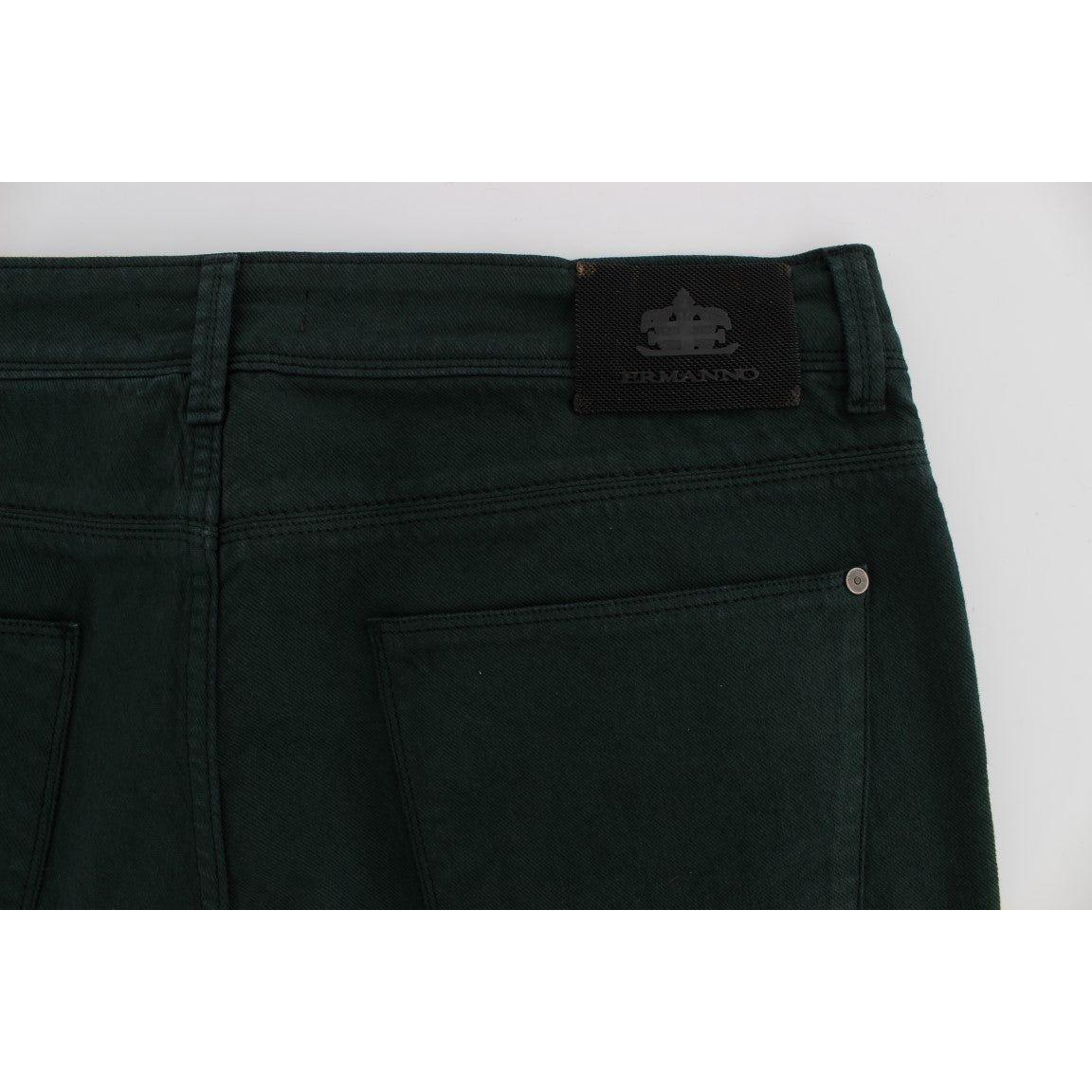 Ermanno Scervino Green Cotton Denim Stretch Straight Fit Jeans