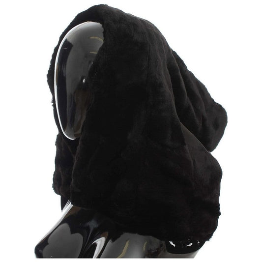 Dolce & Gabbana Chic Black Weasel Fur Hooded Scarf Wrap Hood Scarf Dolce & Gabbana