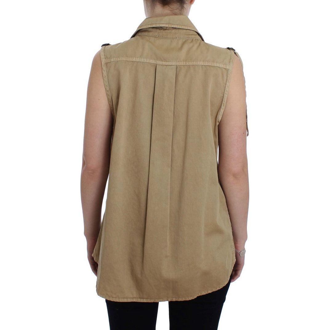 PLEIN SUD Beige Sleeveless Cotton Blouse PLEIN SUD Rosy Brown