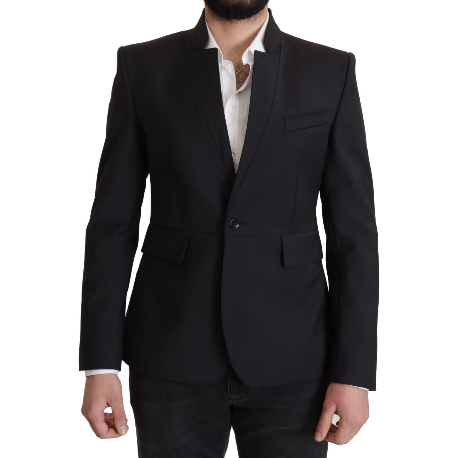 Dolce & Gabbana Black Wool Single Breasted Coat Men Blazer