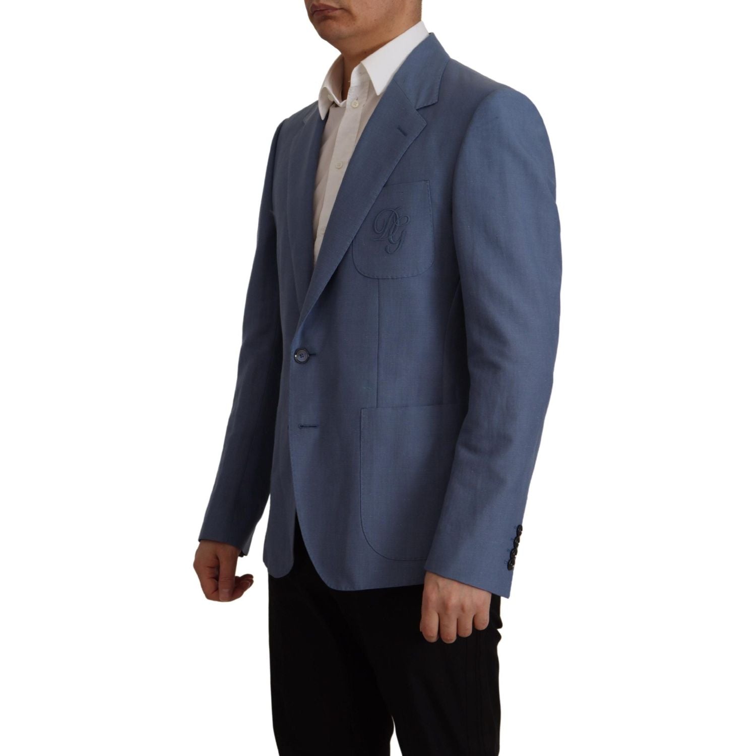 Dolce & Gabbana Blue Single Breasted Logo Blazer Jacket