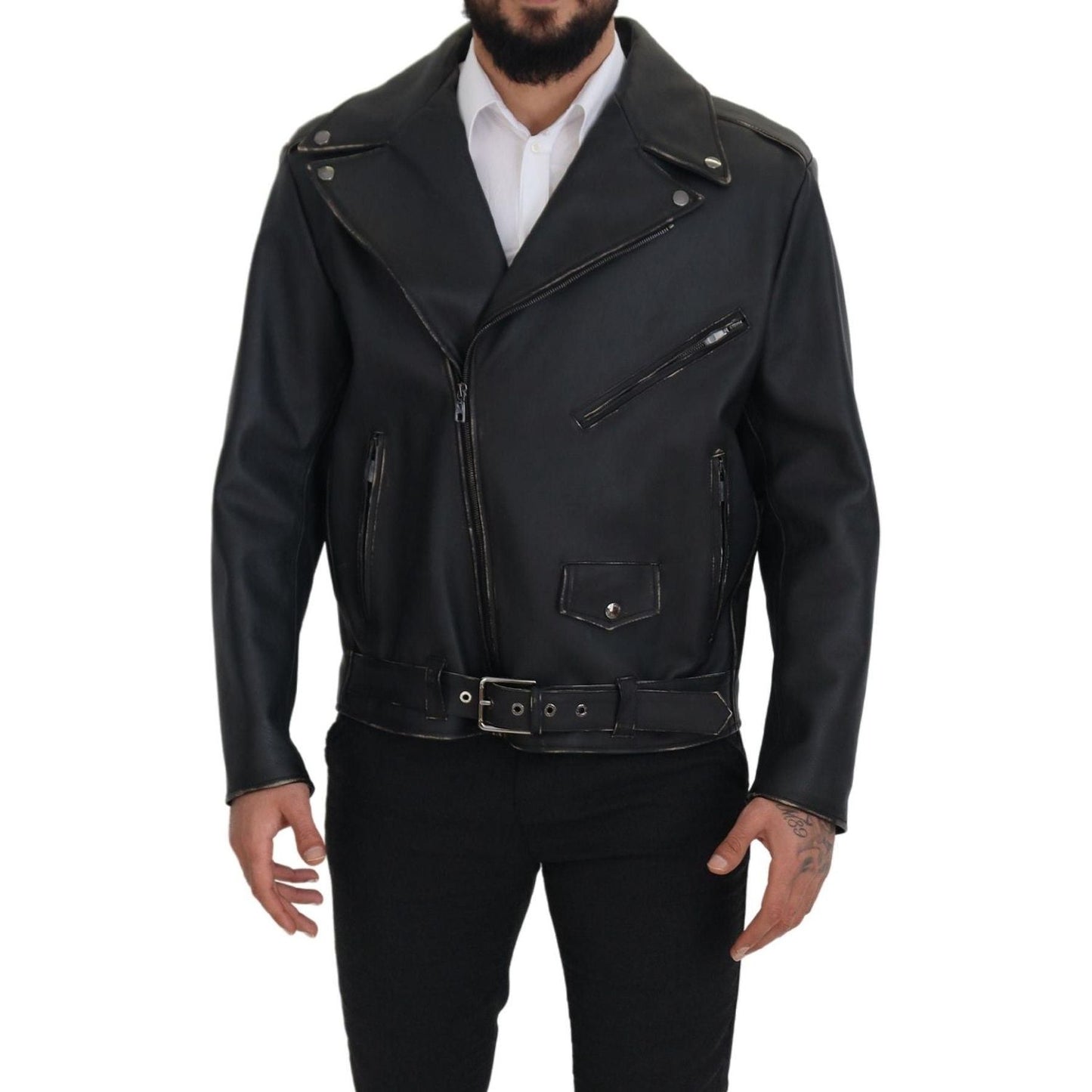 Dolce & Gabbana Elegant Black Leather Biker Jacket Dolce & Gabbana