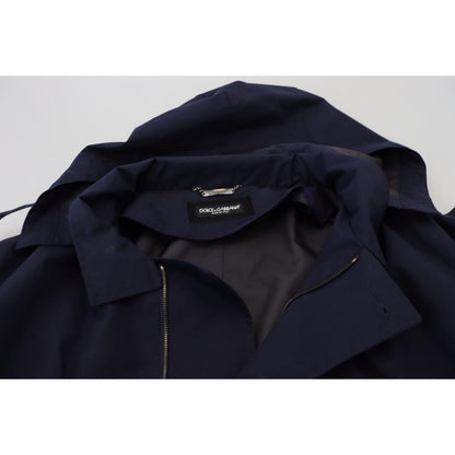 Dolce & Gabbana Blue Hooded Double Breasted Coat Jacket