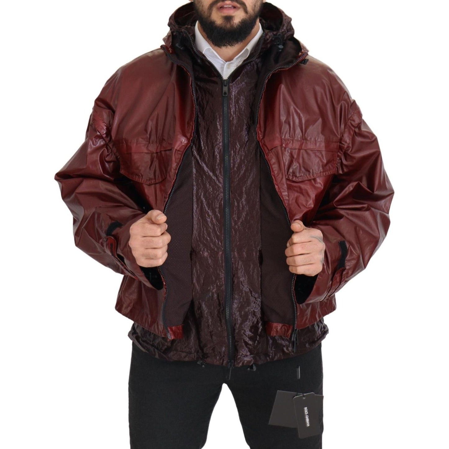 Dolce & Gabbana Elegant Bordeaux Full Zip Hooded Jacket Dolce & Gabbana