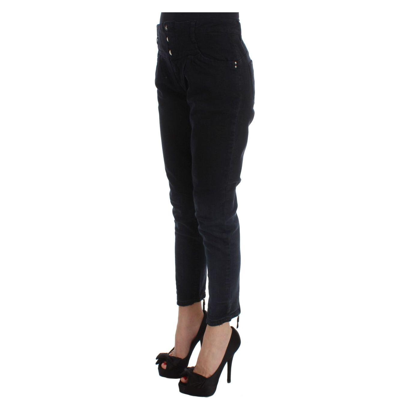 Costume National Black Cotton Slim Fit Cropped Jeans