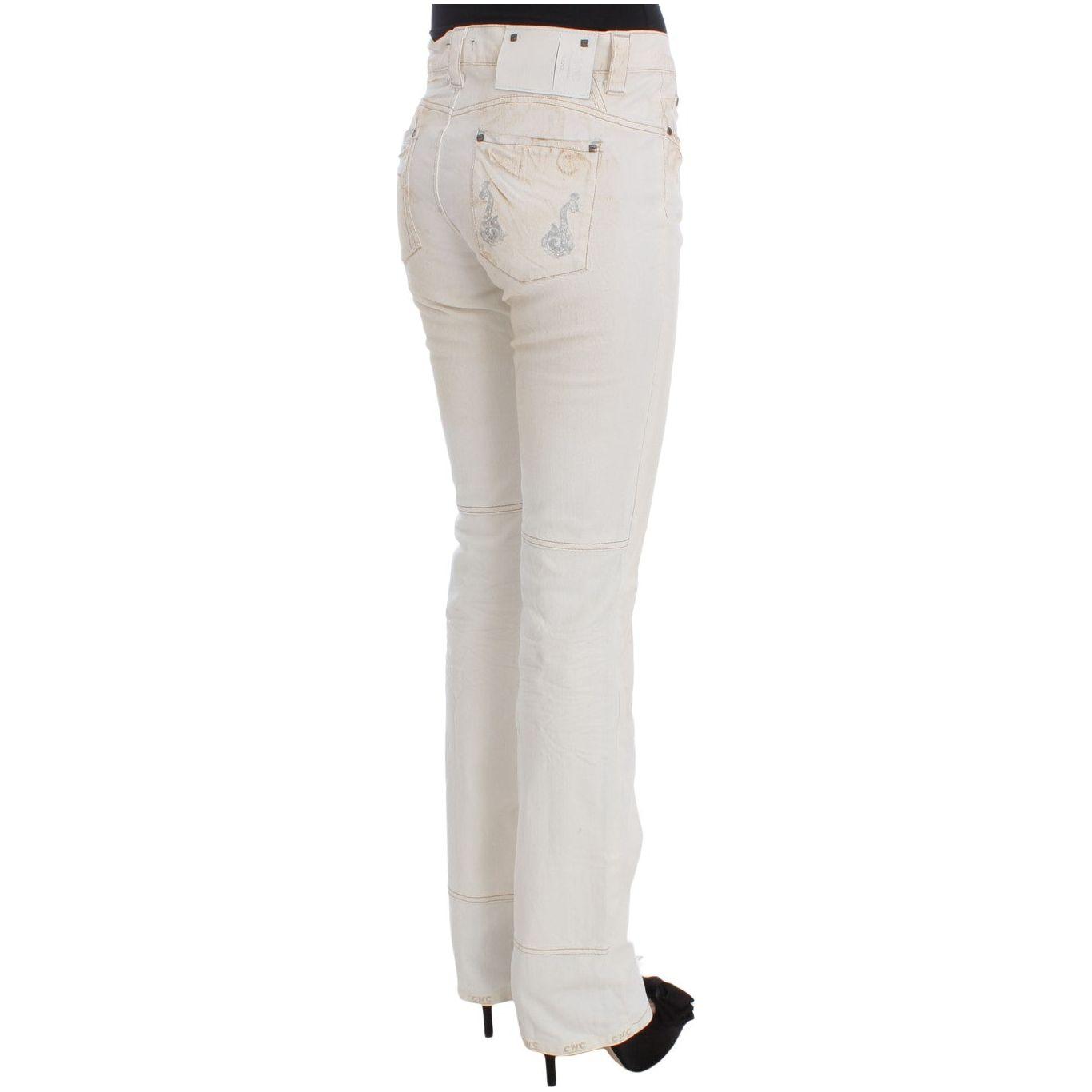Costume National White Cotton Slim Fit Bootcut Jeans