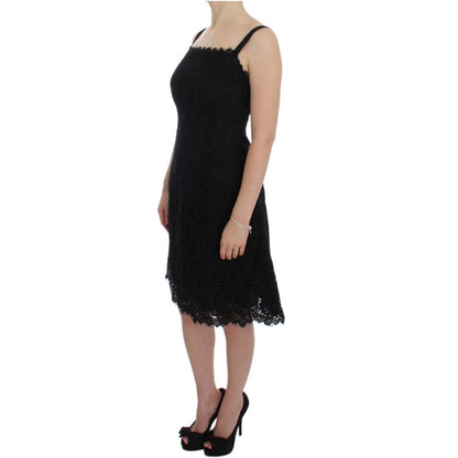 Dolce & Gabbana Black Floral Lace Shift Knee Length Dress