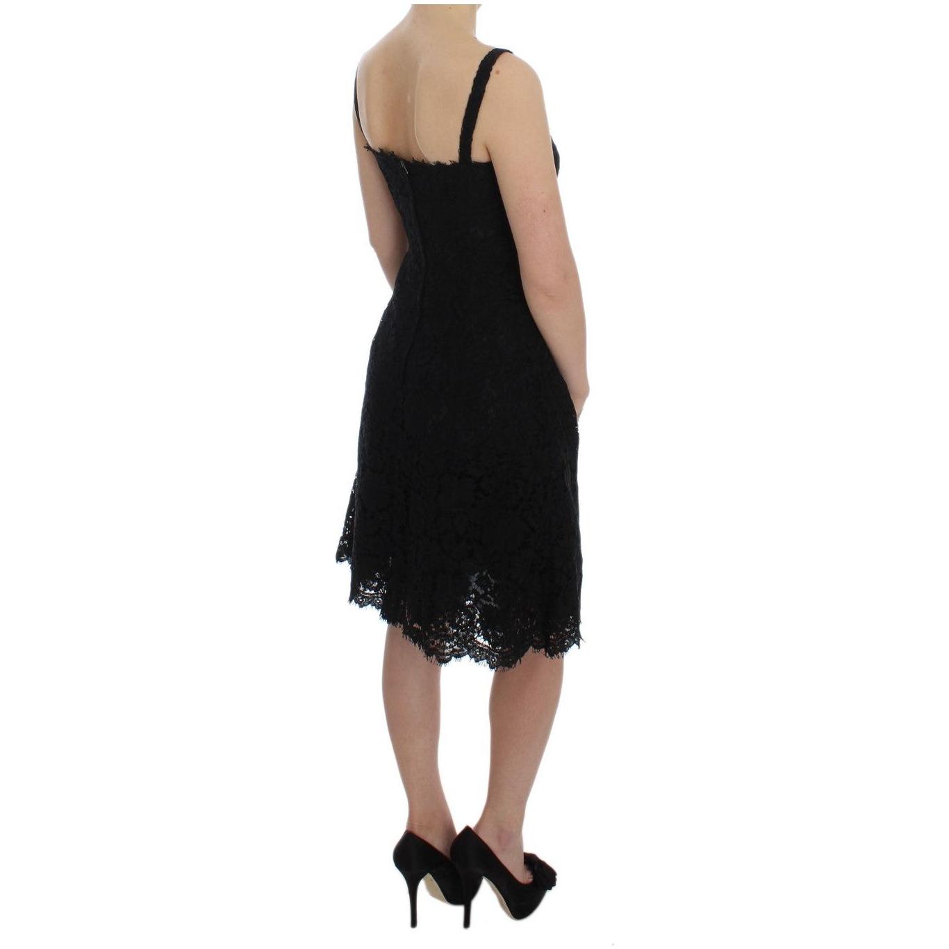 Dolce & Gabbana Elegant Black Floral Lace Knee-Length Dress Dolce & Gabbana