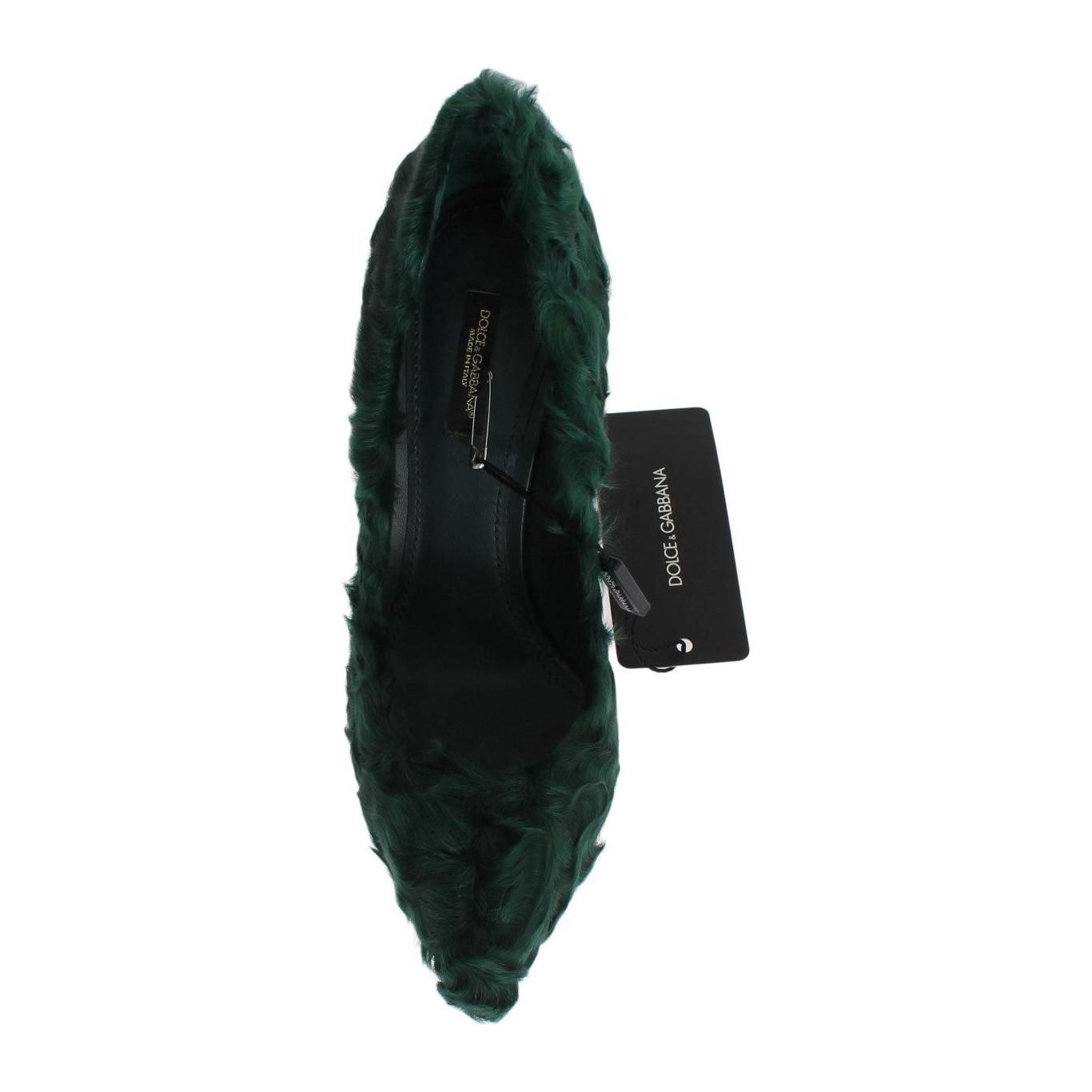 Dolce & Gabbana Elegant Green Xiangao Fur Leather Pumps Dolce & Gabbana