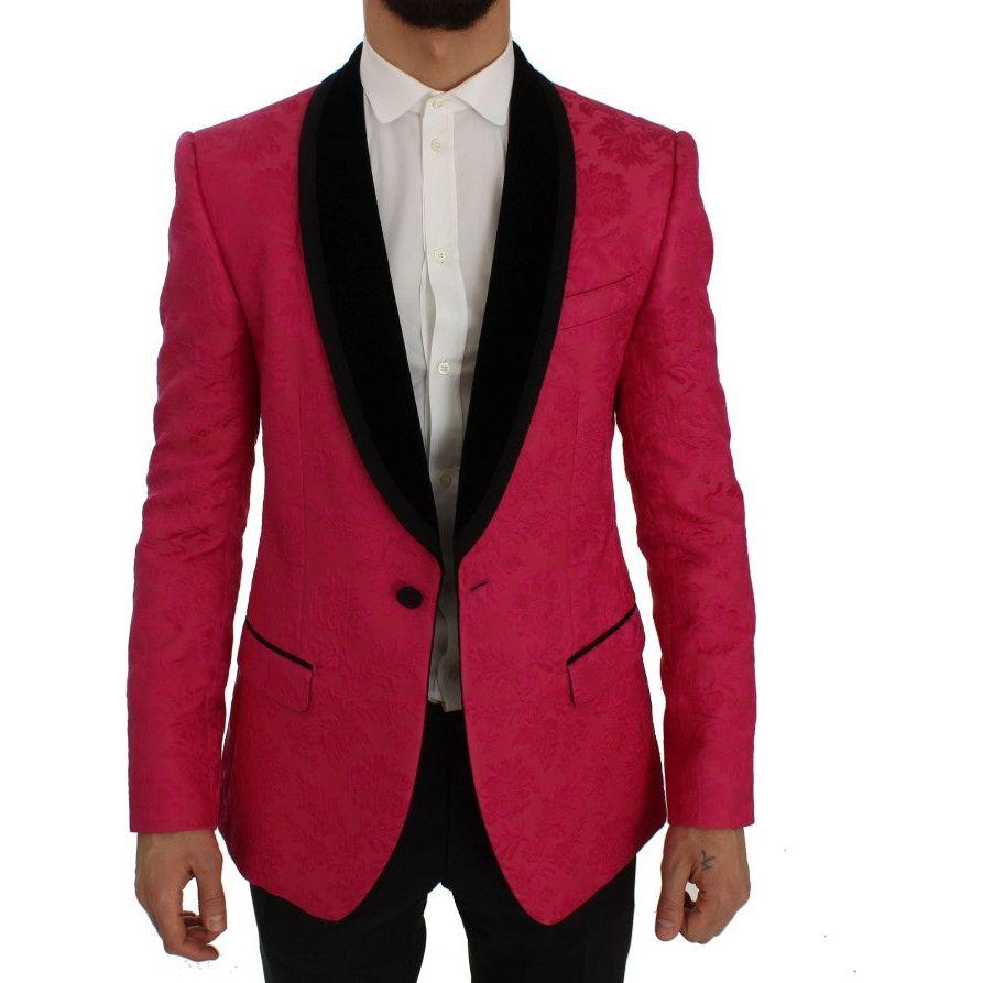 Dolce & Gabbana Pink Floral Brocade Slim Blazer Jacket