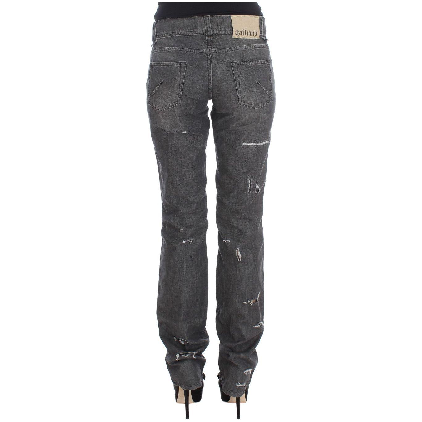 John Galliano Gray Wash Cotton Torn Straight Fit Jeans