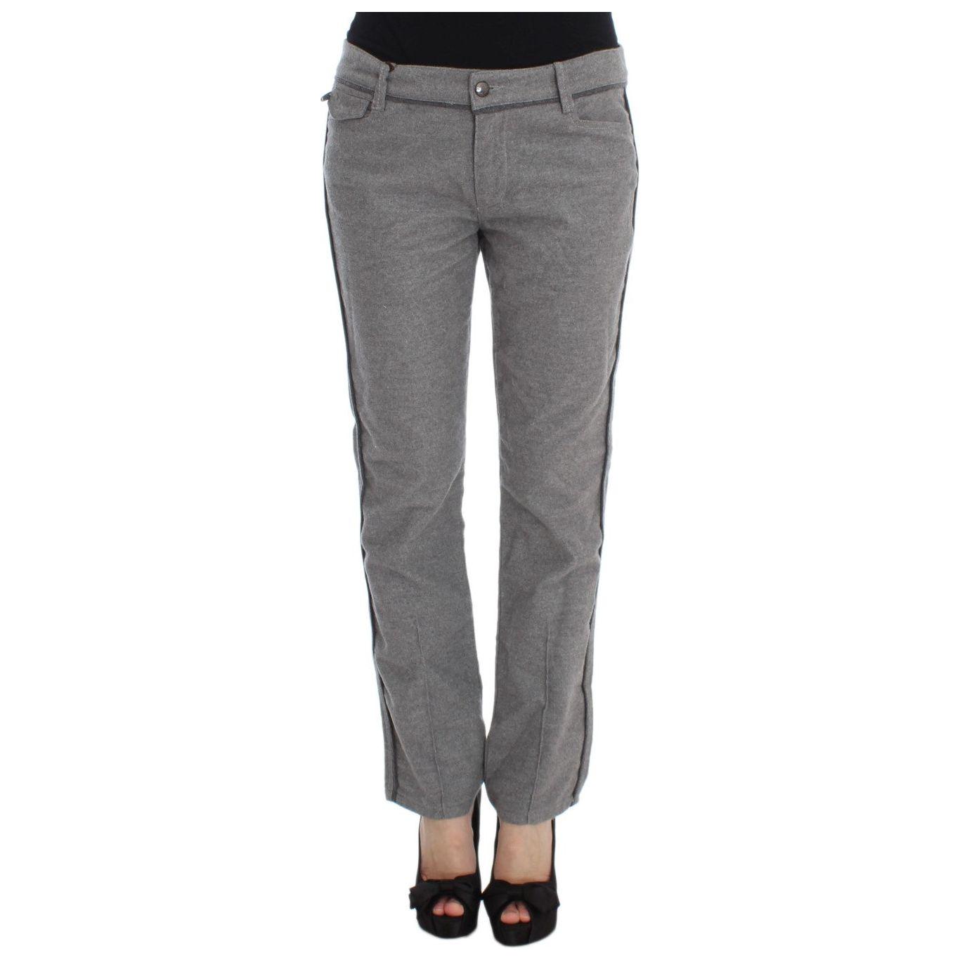 Ermanno Scervino Gray Cotton Straight Fit Casual Pants