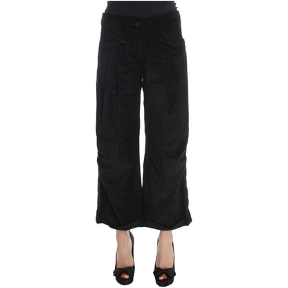 Ermanno Scervino Black Velvet Cotton Capri Bootcut Pants