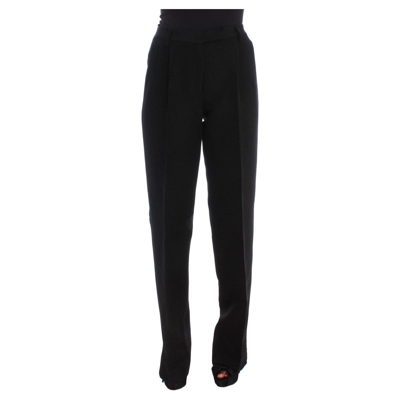 Ermanno Scervino Black Striped Cotton Blend Wide Legs Pants