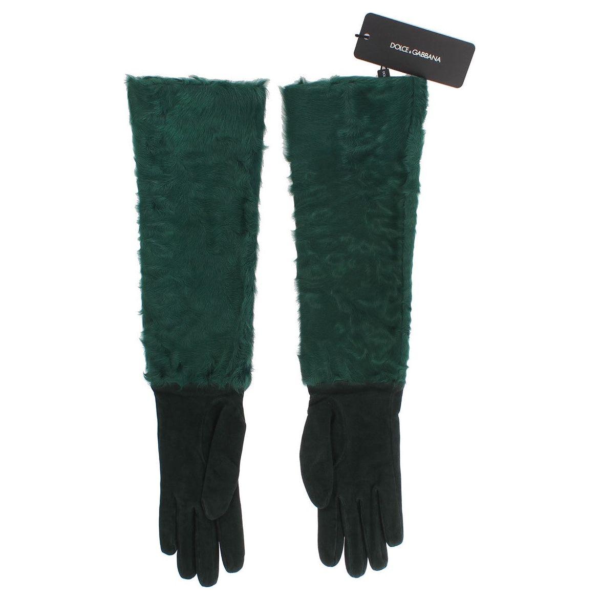 Dolce & Gabbana Green Leather Xiangao Fur Elbow Gloves