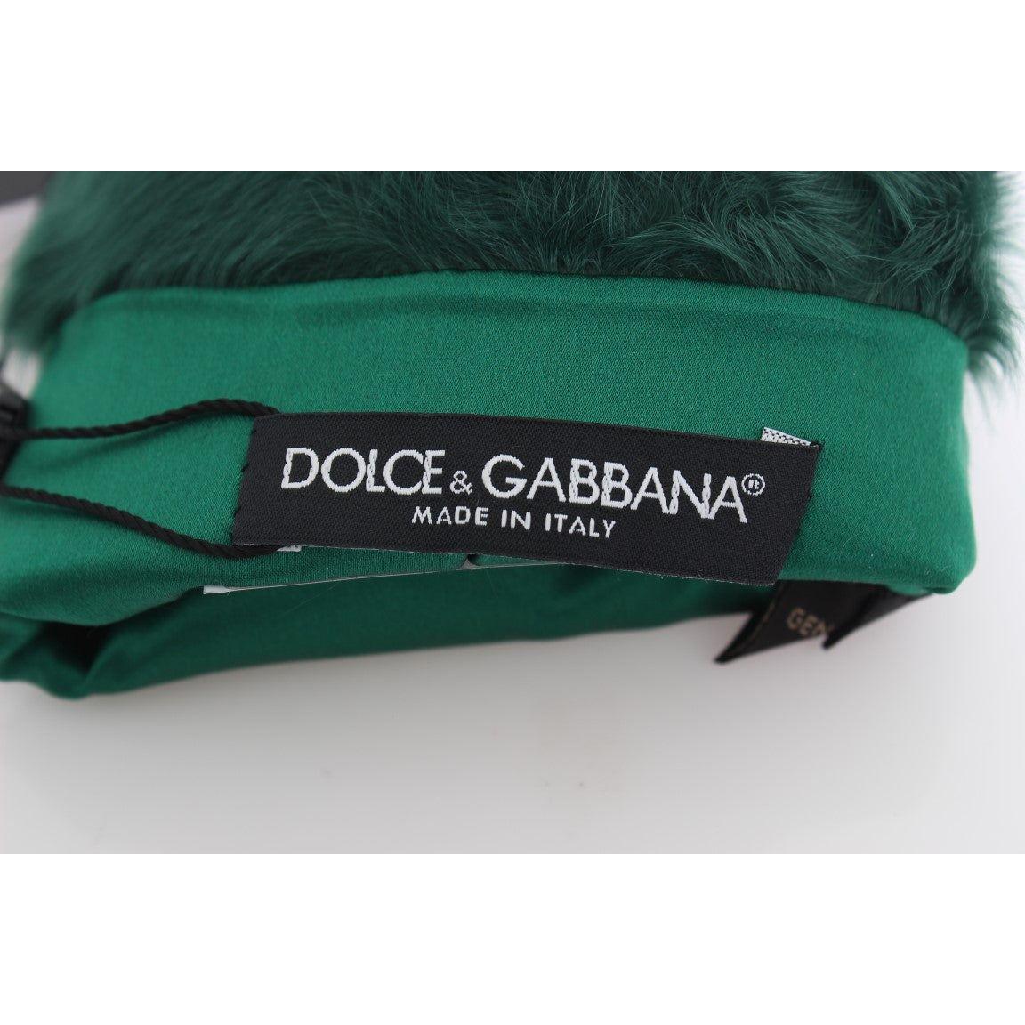 Dolce & Gabbana Green Leather Xiangao Fur Elbow Gloves
