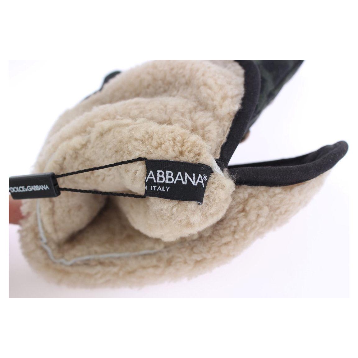 Dolce & Gabbana Elegant Studded Gray Wool Shearling Gloves Dolce & Gabbana