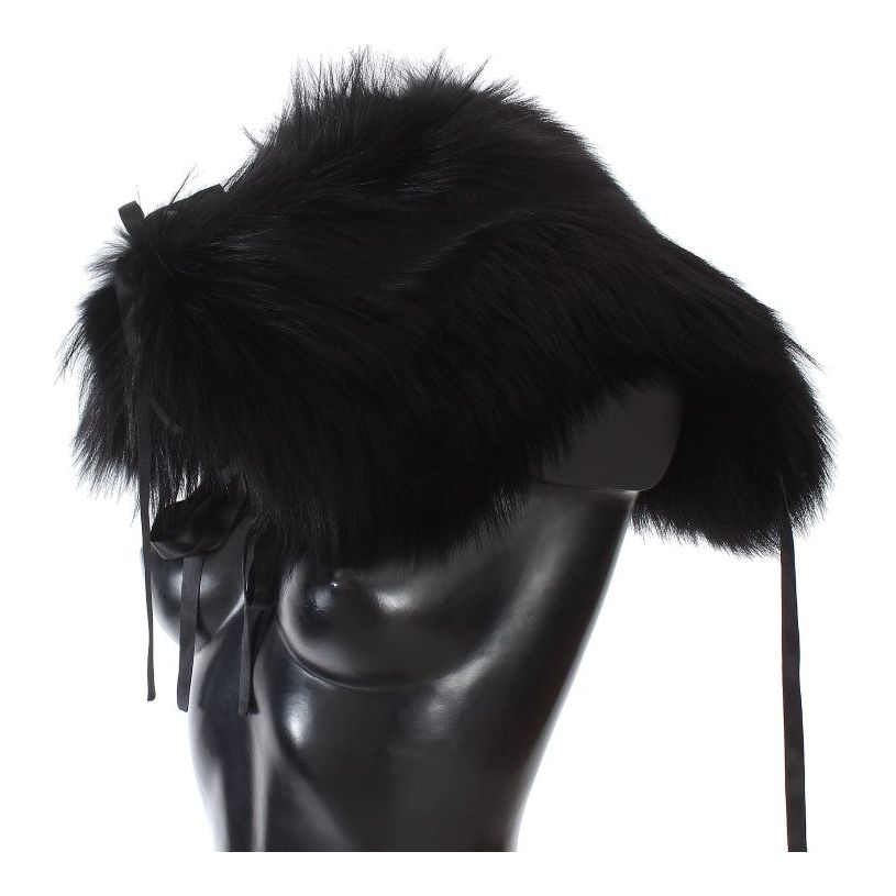 Dolce & Gabbana Elegant Black Fox Fur Silk Shoulder Wrap Fur Wrap Scarves Dolce & Gabbana