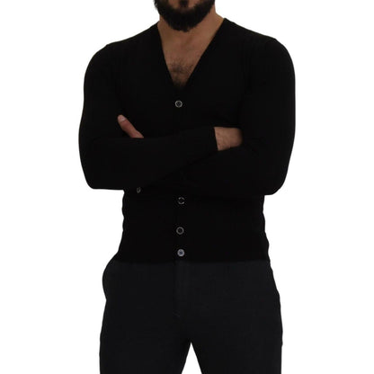 Dolce & Gabbana Black Wool Button Down Cardigan Sweater