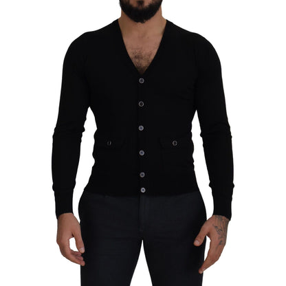 Dolce & Gabbana Black Wool Button Down Cardigan Sweater