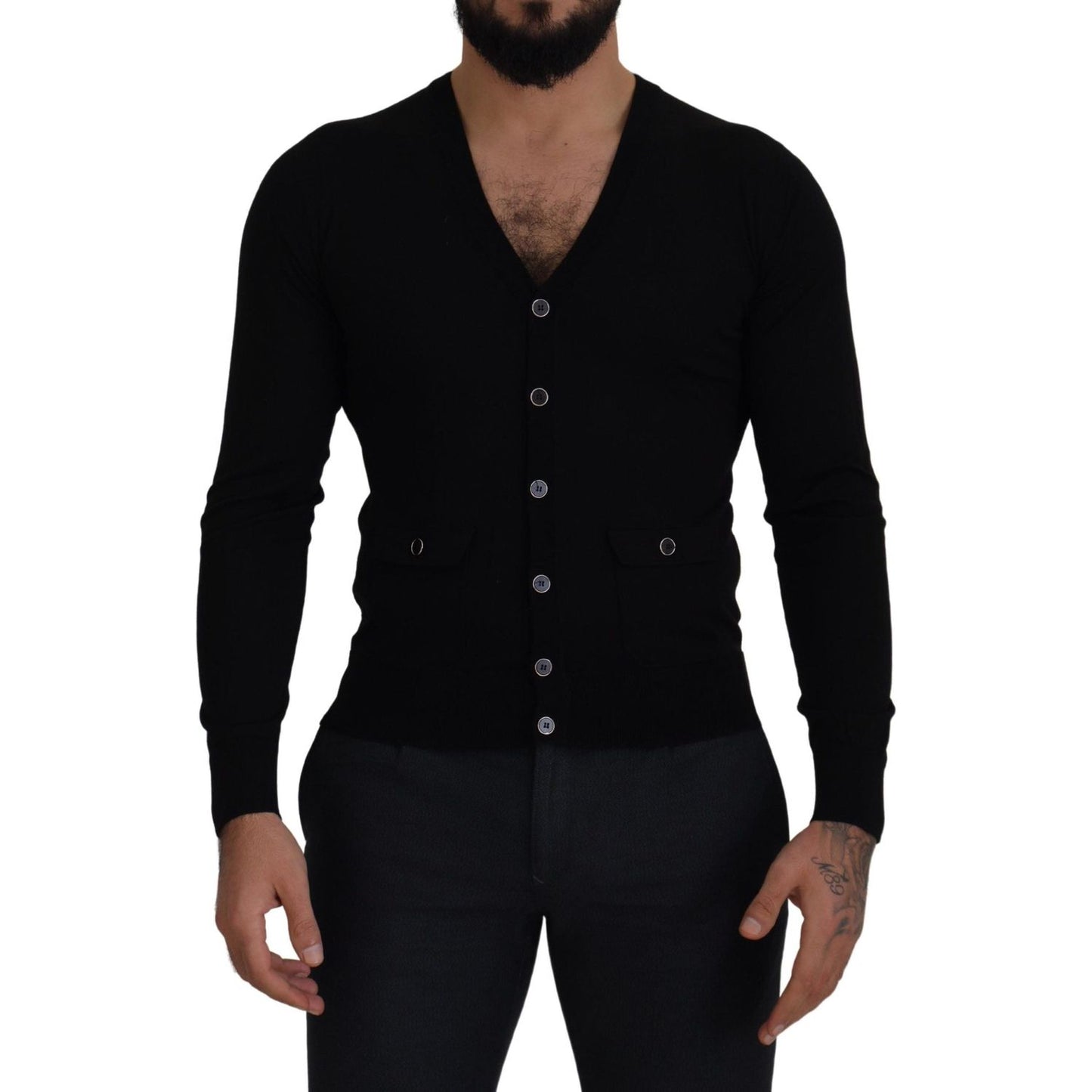 Dolce & Gabbana Elegant Wool Buttoned Black Cardigan Dolce & Gabbana