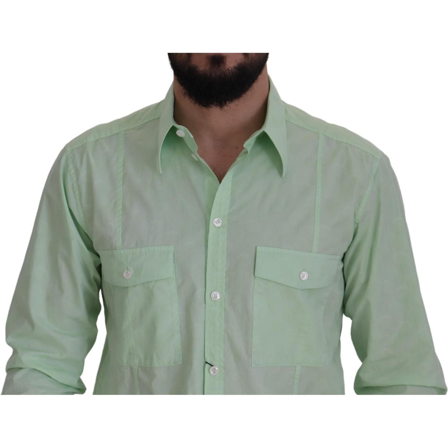 Dolce & Gabbana Mint Green Slim Fit Casual Button-Down Shirt Dolce & Gabbana