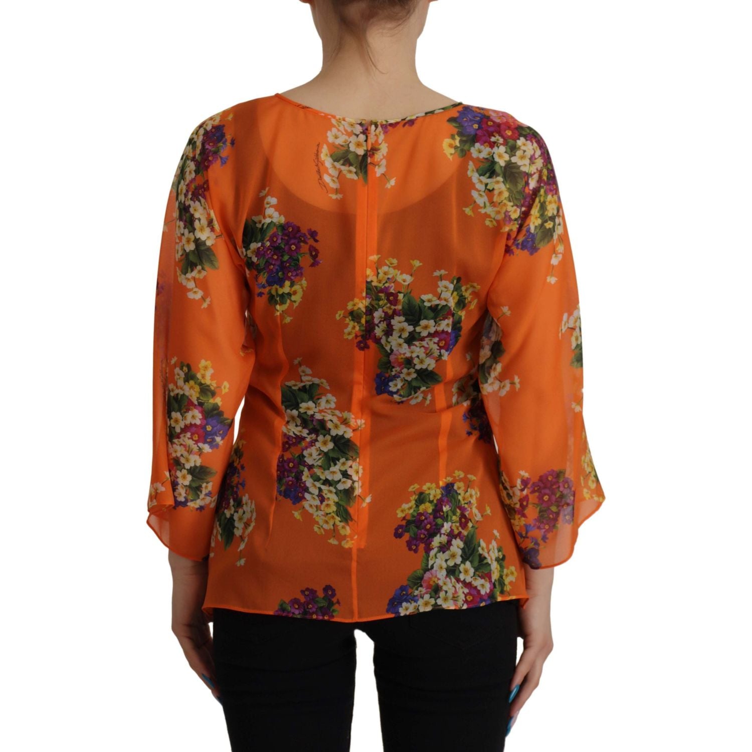 Dolce & Gabbana Orange Floral Print Long Sleeve Blouse