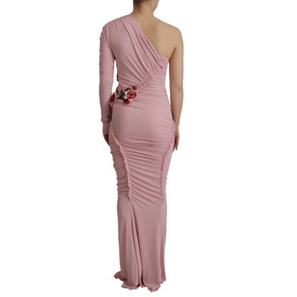 Dolce & Gabbana Pink Flower Embellished One Shoulder Dress