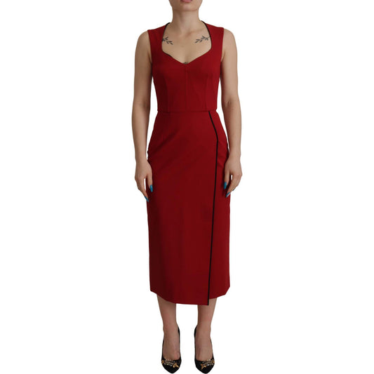 Dolce & Gabbana Red Sweetheart Neck Bodycon Midi Dress