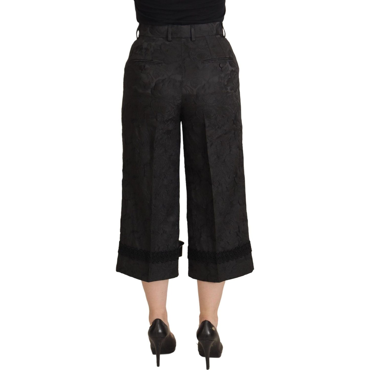 Dolce & Gabbana Black Brocade Cropped High Waist Pants