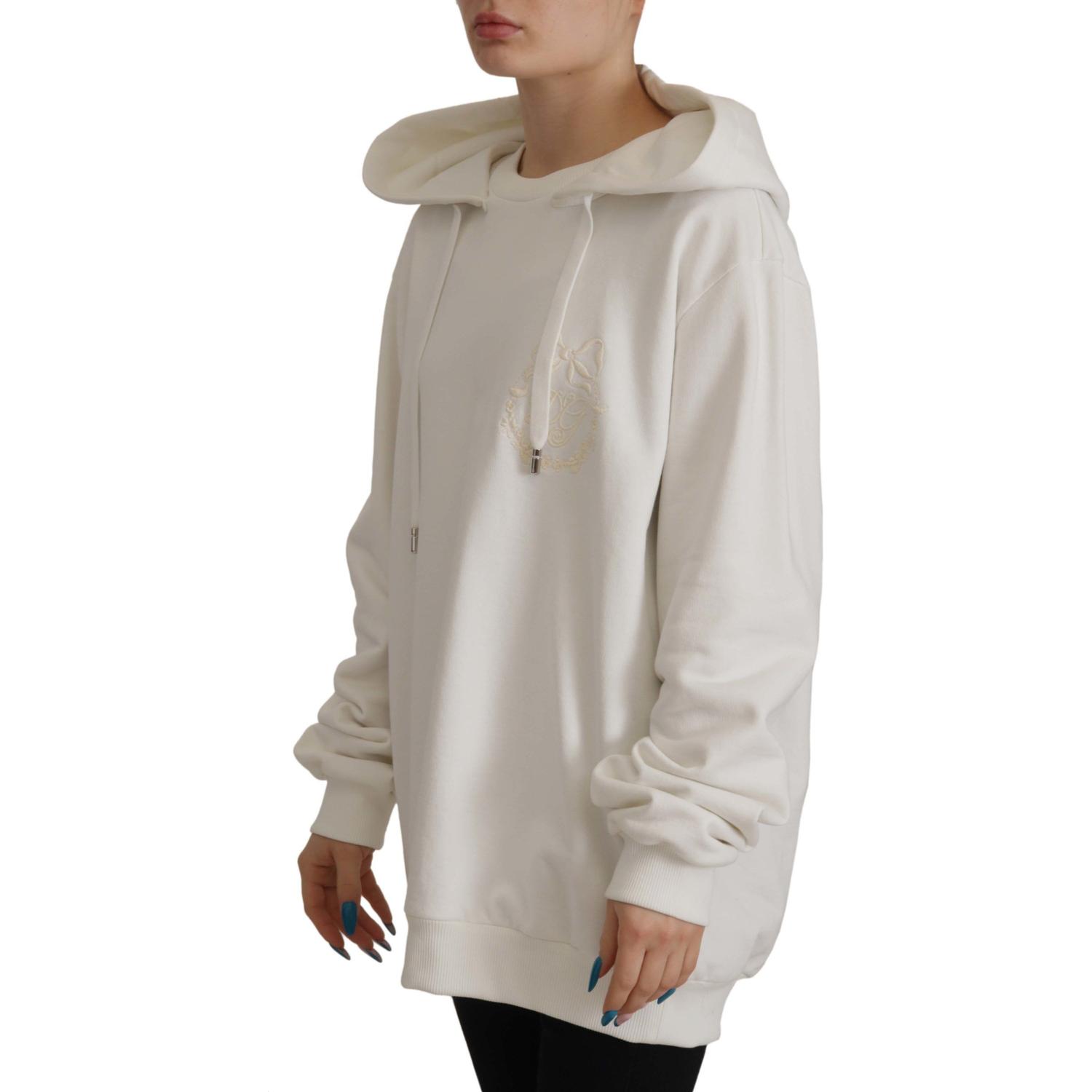 Dolce & Gabbana White Hoodie Pullover Embroidered Sweater
