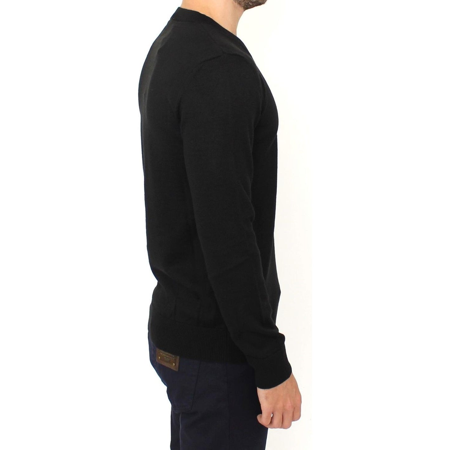 Ermanno Scervino Black Wool Blend V-neck Pullover Sweater