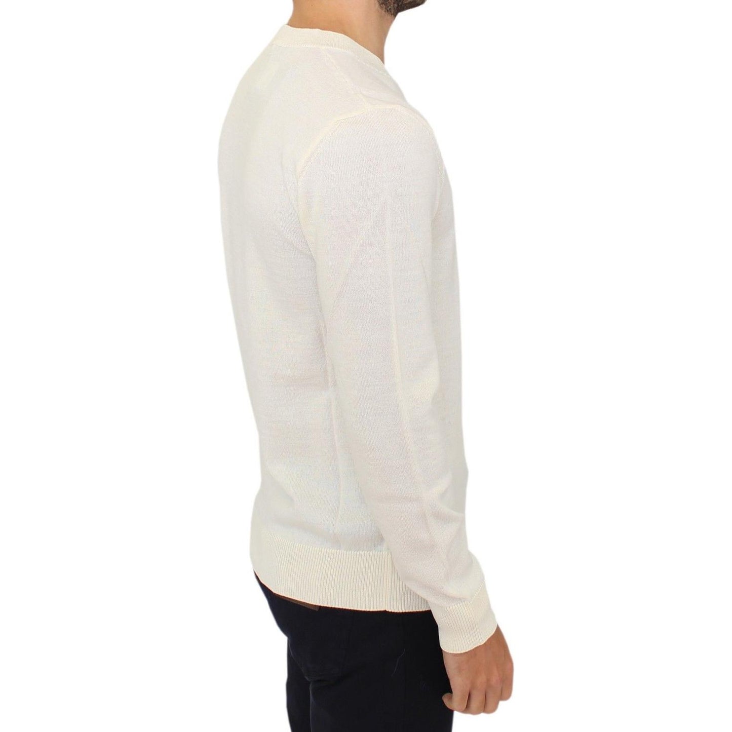 Ermanno Scervino Off-White V-Neck Wool Blend Pullover Ermanno Scervino