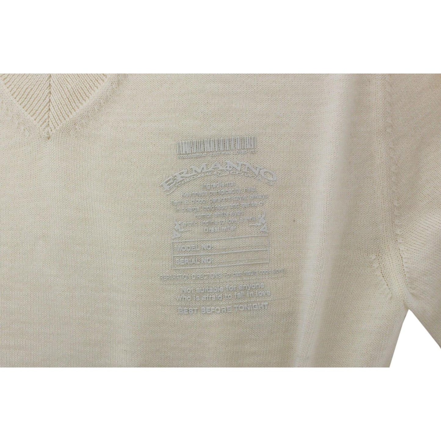 Ermanno Scervino Off-White V-Neck Wool Blend Pullover Ermanno Scervino