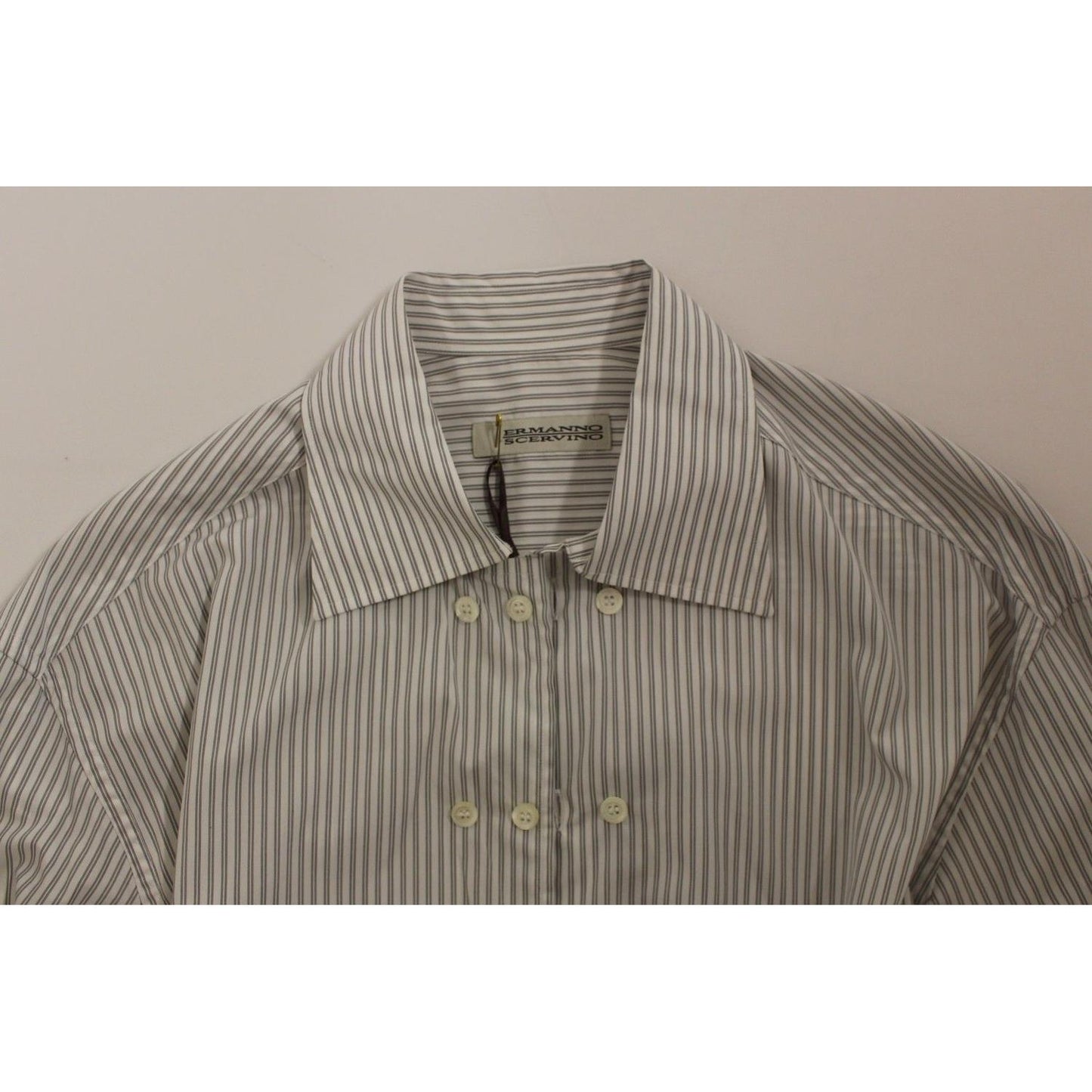 Ermanno Scervino White Gray Striped Regular Fit Casual Shirt
