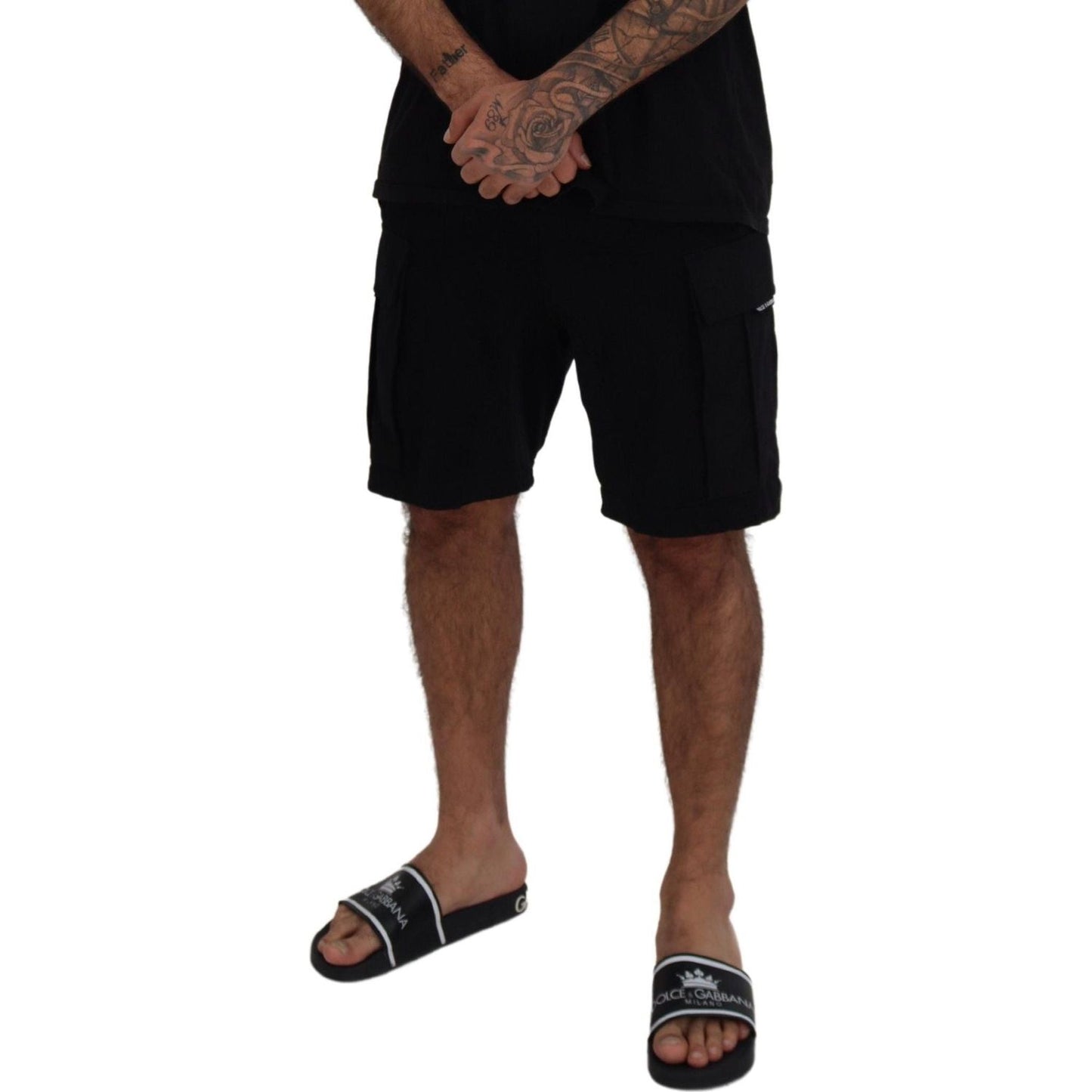 Dolce & Gabbana Black Cotton Bermuda Cargo Shorts