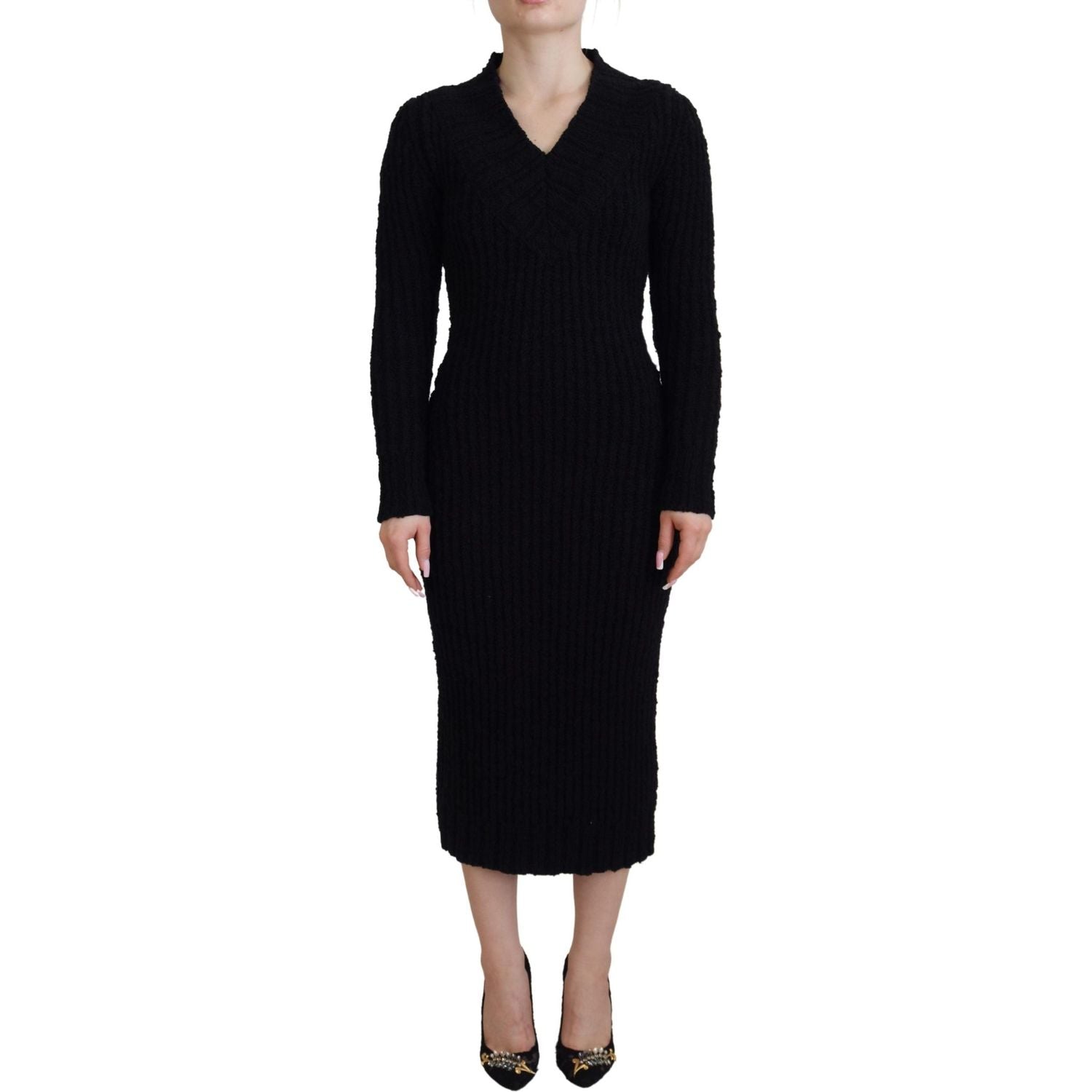Dolce & Gabbana Black Wool Knitted Sheath Sweater Dress
