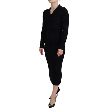 Dolce & Gabbana Black Wool Knitted Sheath Sweater Dress