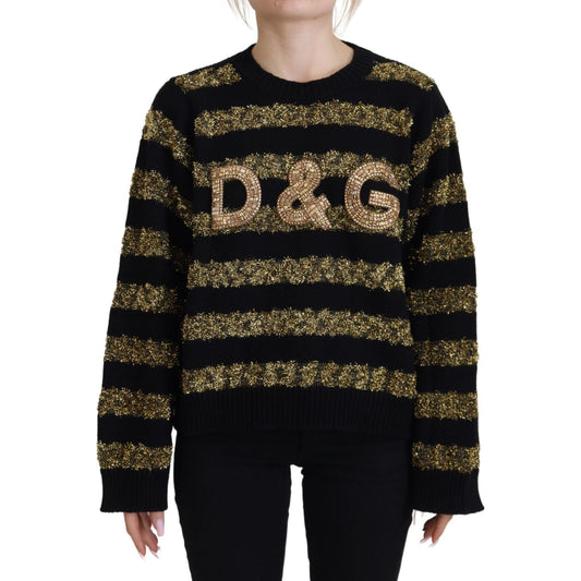 Dolce & Gabbana Elegant Black and Gold Crystal Sweater Dolce & Gabbana